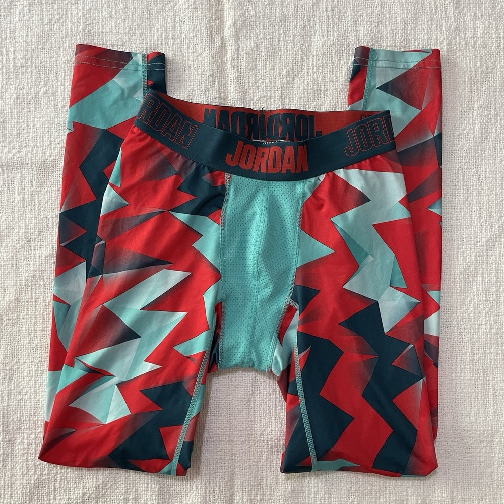Jordan Flight Men's Medium Leggings Football Basketball Athletic Red Teal‎